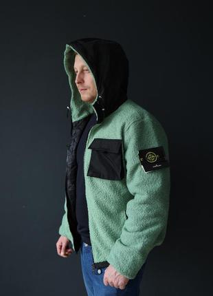 Чоловічий бомбер зелений stone island, тепла кофта на замку для чоловіка стон айленд м'ятного кольору, куртка тедді  осінь весна1 фото