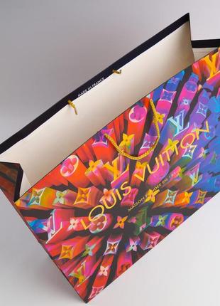 Подарочный пакет louis vuitton большой, брендовый широкий пакет фирмы луи виттон разноцветный с узором