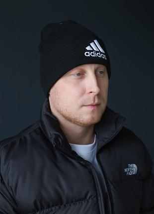 Сіра чоловіча шапка "адідас" з чорною вишивкою - 3 полоски /смуги, демисезонна шапка з лого adidas, головний убір для хлопця осінь6 фото