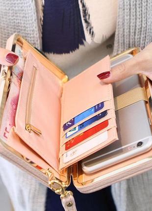 Розовый женский кошелек клатч с бантиком2 фото