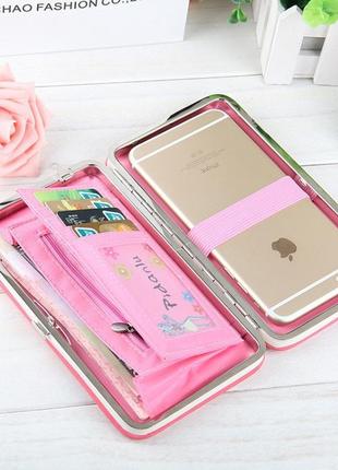 Розовый женский кошелек клатч с бантиком4 фото