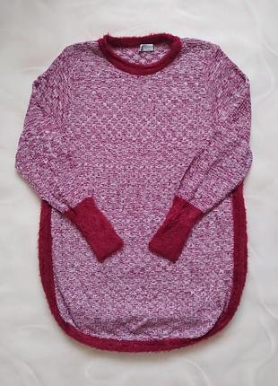 В'язаний подовжений светр red queen італія пуловер із лампасами під горло травка меланж вагітним