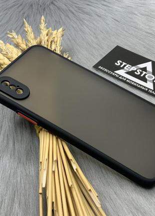 Чехол матовый противоударный для iphone x / xs затемненный чёрный с закрытой камерой full camera прозрачный