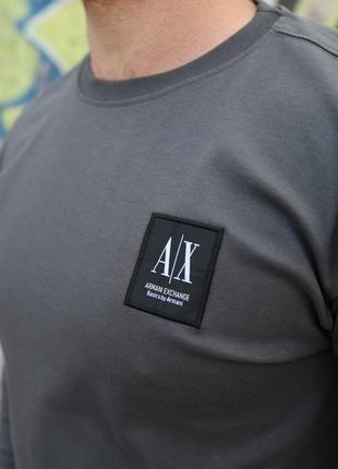 Реглан свитшот лонгслив armani exchange серый базовый, одежда брендовая мужская армани демисезонная с нашивкой2 фото