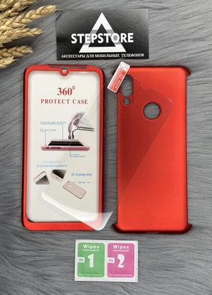 Чехол бампер 360 3 в 1 для xiaomi redmi 7 противоударный защитное стекло в комплекте красный пластиковый1 фото