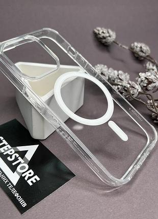 Чохол з magsafe для iphone 15 pro прозорий протиударний пластиковий із магнітом кільцем