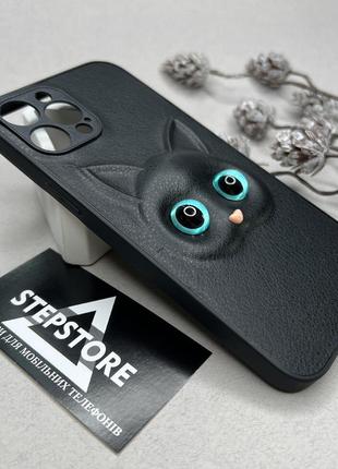 Чехол для iphone 12 pro max под кожу с котиком 3d объемный кошачий глаз противоударный с защитой камеры cat
