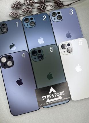 Чехол стеклянный glass case matte iphone 14 plus матовый закрытая камера с линзами