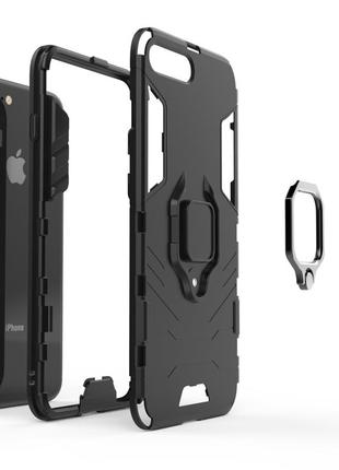 Чохол ring case для apple iphone 7 plus броньований бампер з кільцем чорний5 фото