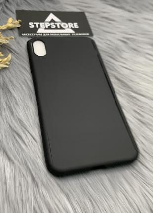 Чехол 3 в 1 бампер 360 для iphone xs max 6.5 защитное стекло в комплекте противоударный черный5 фото