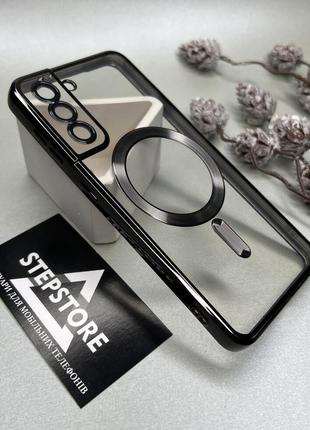 Чехол для samsung s21 с линзами на камеру magsafe прозрачный хромирован ободок противоударный