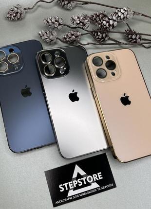 Чохол для iphone 13 pro скляний із хромованим обідком glass titanium case з лінзами на камеру матовий2 фото