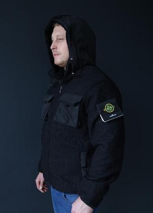 Мужской бомбер черный stone island, теплая кофта на замке для мужчины стон айленд черного цвета, куртка осень10 фото