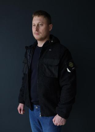 Мужской бомбер черный stone island, теплая кофта на замке для мужчины стон айленд черного цвета, куртка осень2 фото