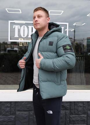 Мужская курточка мятная зимняя stone island, теплая куртка для мужчины стон айленд мятного цвета с пером