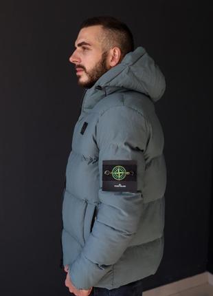 Мужская курточка мятная зимняя stone island, теплая куртка для мужчины стон айленд мятного цвета с пером6 фото