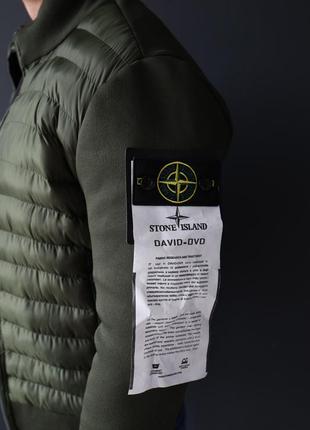 Тканевый мужской бомбер хаки stone island, теплая кофта с патчем стон айленд, демисезон куртка темно-зеленая2 фото