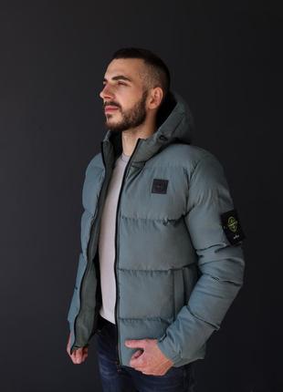 Мужская курточка черная зимняя stone island, теплая куртка для мужчины стон айленд черного цвета с пером гуся9 фото