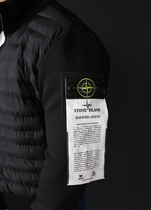 Тканевый мужской бомбер черный stone island, теплая кофта с патчем стон айленд, легкая демисезонная куртка7 фото