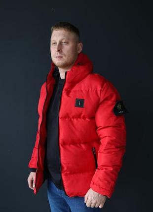 Теплая мужская куртка стон айленд красная, зимняя куртка stone island с наполнителем, мужские куртки с-хл3 фото