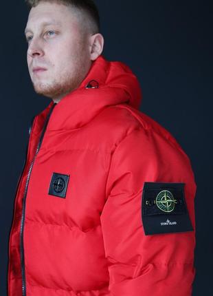 Теплая мужская куртка стон айленд красная, зимняя куртка stone island с наполнителем, мужские куртки с-хл