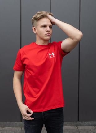 Футболка мужская under armour хлопковая красная, спортивная молодежная футболка s1 фото