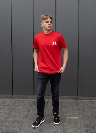 Футболка мужская under armour хлопковая красная, спортивная молодежная футболка s3 фото