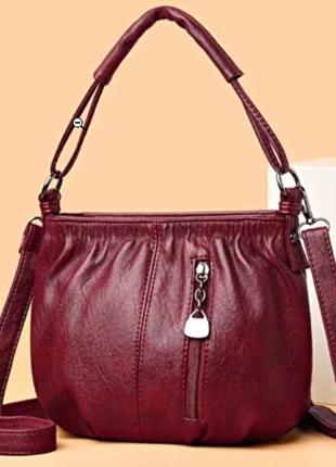Жіноча сумка через плече, містка вінтажна сумка з регульованим ремінцем бордова 22см×14см× 8см