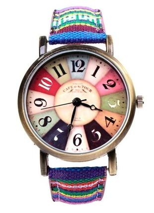 Жіночий годинник на руку з текстильним ремінцем 25см у вінтажному фіолетовому стилі