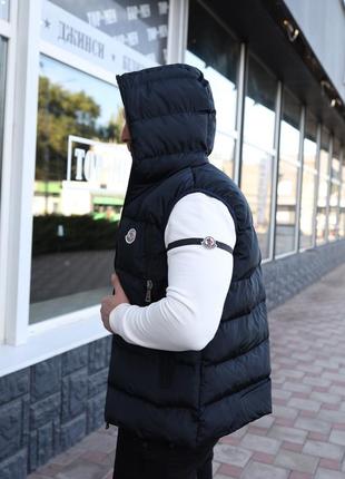 Мужской жилет moncler синий, модная мужская безрукавка монклер демисезон, жилетка осень и весна синяя