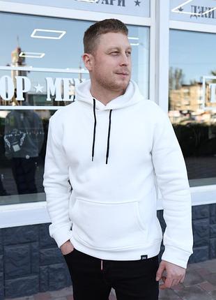 Стильне чоловіче біле худі zara, модна флісова кофта для чоловіка зара, теплий одяг, толстовка білого кольору на флісі для хлопця