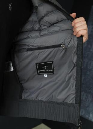 Тканевый мужской бомбер серый stone island, теплая кофта с патчем стон айленд, демисезонная куртка темно-серая6 фото