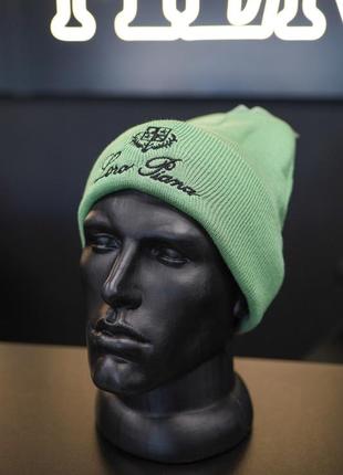 Салатовая мужская шапка "лоро пиана" с вышивкой, шапка демисезонная для парня, брендовый головной убор зеленый