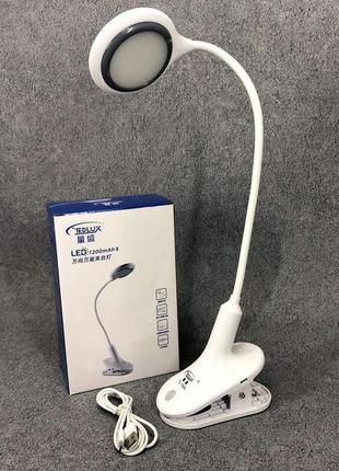 Настільна акумуляторна лампа світильник tedlux tl-1009 led на гнучкій ніжці та прищіпці
