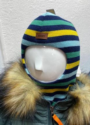 Шапка-шолом для хлопчика зимовий beezy в смужку 50-53 см (2-5 роки)2 фото