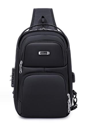 Однолямочный рюкзак сумка wiersoon w51831 с кодовым замком городской влагостойкий 5л цвет черный