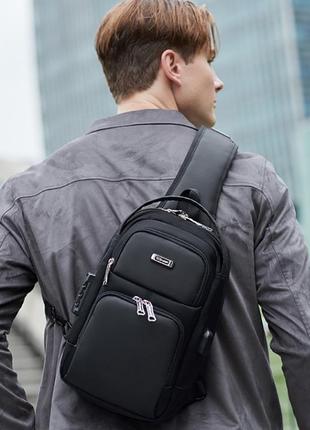 Рюкзак однолямковий сумка wiersoon w51831 з кодовим замком міський вологостійкий 9л колір чорний6 фото
