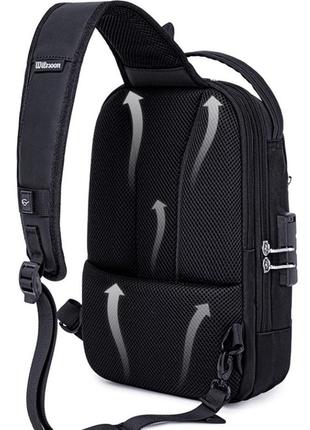 Рюкзак однолямковий сумка wiersoon w51831 з кодовим замком міський вологостійкий 9л колір чорний7 фото