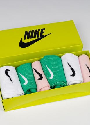 Набір (6 шт.) різнокольорових чоловічих шкарпеток nike. високі, one size. білий, зелений, рожевий