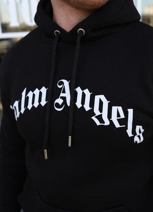 Мужское теплое черное худи palm angels на флисе, стильная кофта с капюшоном для мужчины, толстовка с принтом3 фото