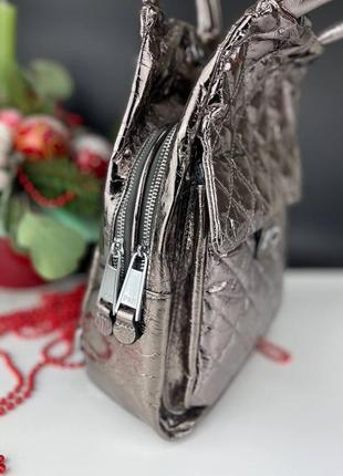 Рюкзак/сумка трансформер, натуральная кожа бронза, серебро8 фото