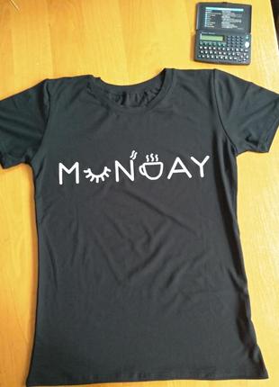 Женская хлопковая футболка с милым принтом monday2 фото