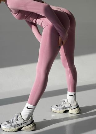Спортивні жіночі безшовні легінси / лосини  / лосіни hot (світло-рожеві) для фітнесу, спорту, йоги, бігу з подвійним пушап, v-пояс8 фото