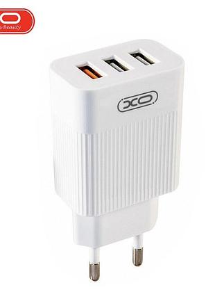Сетевое зарядное устройство xo l72 qc3.0 3usb/3a с кабелем usb - microusb белый