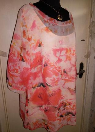 Красивая туника-блузка с трикотажной маечкой,цветочный принт,andrea,большого размера