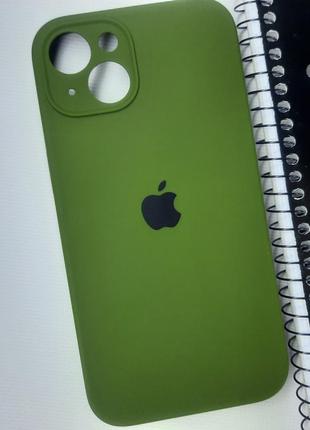 Силіконовий чохол оливковий закритий низ захист камери для apple iphone 13 / силікон кейс накладка на айфон 13