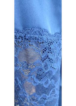 Женский домашний шелк-сатиновый комплект c кружевом julia (халат + пеньюар) синий5 фото