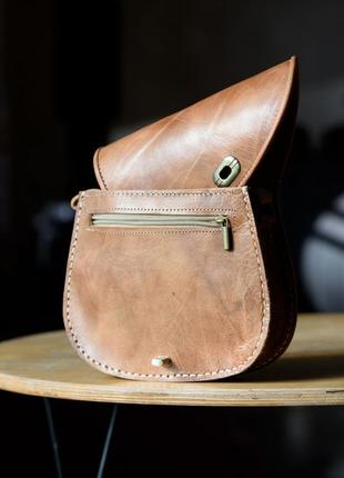 Кожаная светло-коричневая женская этно сумка ручной работы iglu a3 фото
