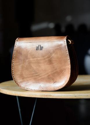 Кожаная светло-коричневая женская этно сумка ручной работы iglu a4 фото
