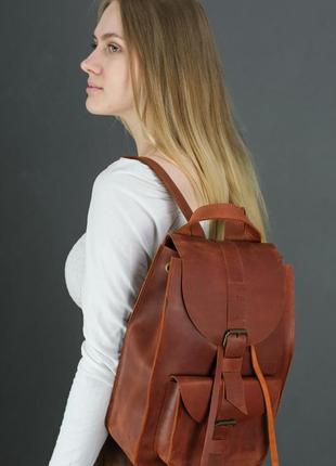 Женский кожаный рюкзак флоренция, натуральная винтажная кожа цвет коричневый, оттенок коньяк